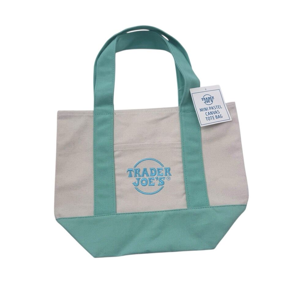Trader Joes Mini Pastel Canvas Tote Bag Mint Green New With Tags Fast Shipping